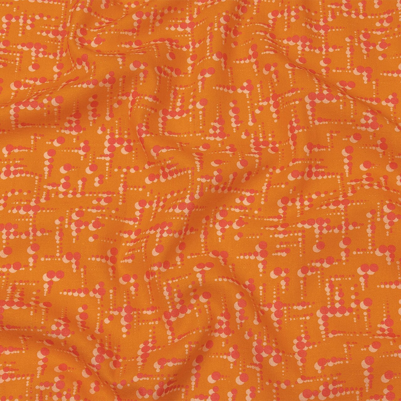 1 Yard Linen and Rayon Woven Orange and Pink Dot Lines Spot of Sunshine Print